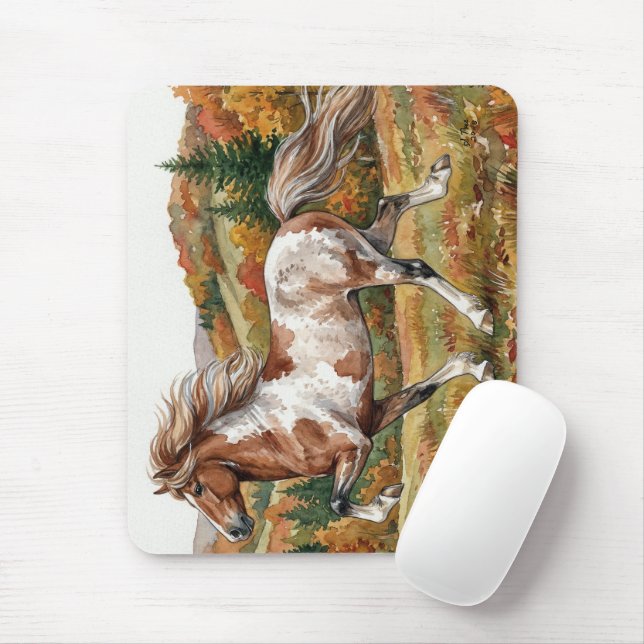 Freya Icelandic Horse in Autumn Forest Mousepad (Mit Mouse)