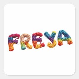 Freya Name in Vibrant Crochet Pattern Quadratischer Aufkleber