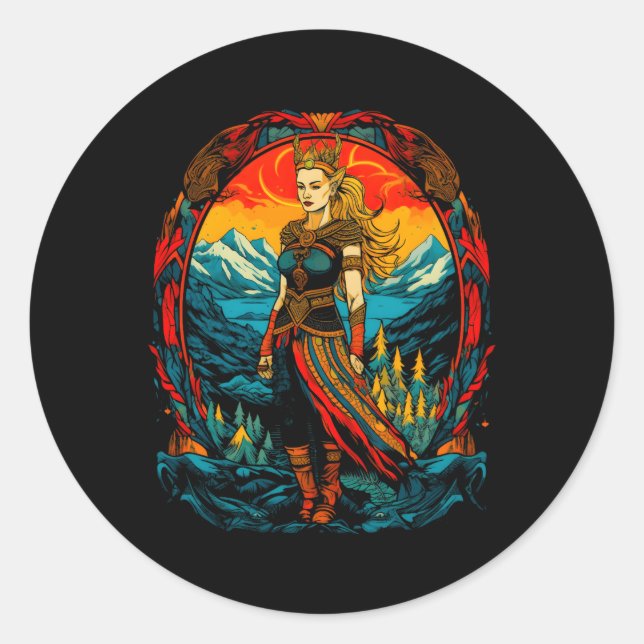 Freya Norse Mythology Runder Aufkleber (Vorderseite)