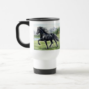 Freydis Black Horse in nordischer Landschaft Reisebecher