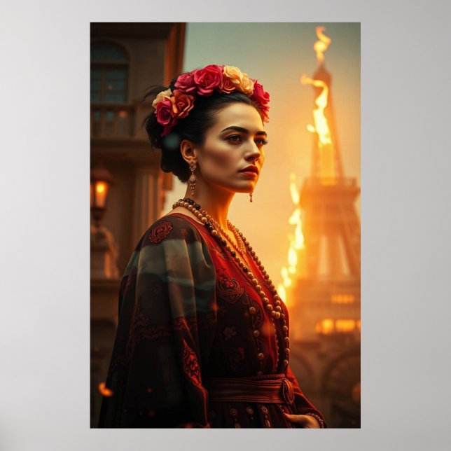 Frida en Flames - Poster de Portrait Surreal (Devant)