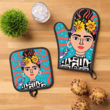 Frida Inspired Oven Mitt & Pot Holder Set