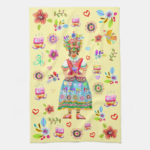 Frida Kahlo Blumen Volkskunst Inspiration Geschirrtuch
