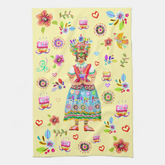 Frida Kahlo Blumen Volkskunst Inspiration Geschirrtuch