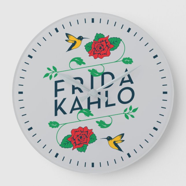 Frida Kahlo | BlumenTypografie Große Wanduhr (Vorderseite)