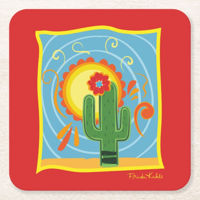 Frida Kahlo Cactus Graphic Rechteckiger Pappuntersetzer (Vorderseite)