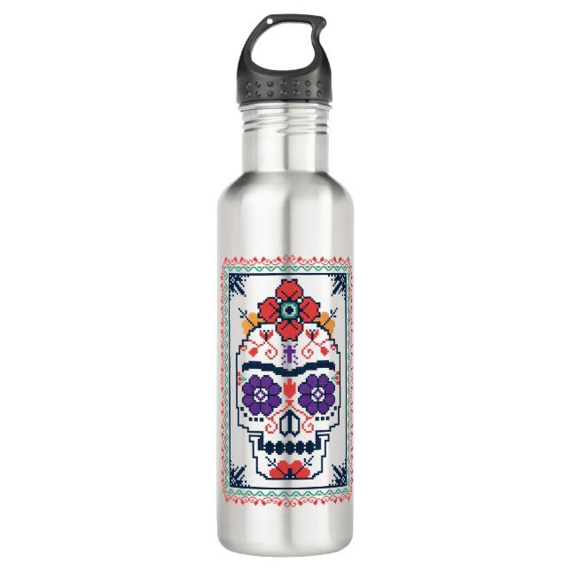 Frida Kahlo | Calavera Edelstahlflasche (Vorderseite)