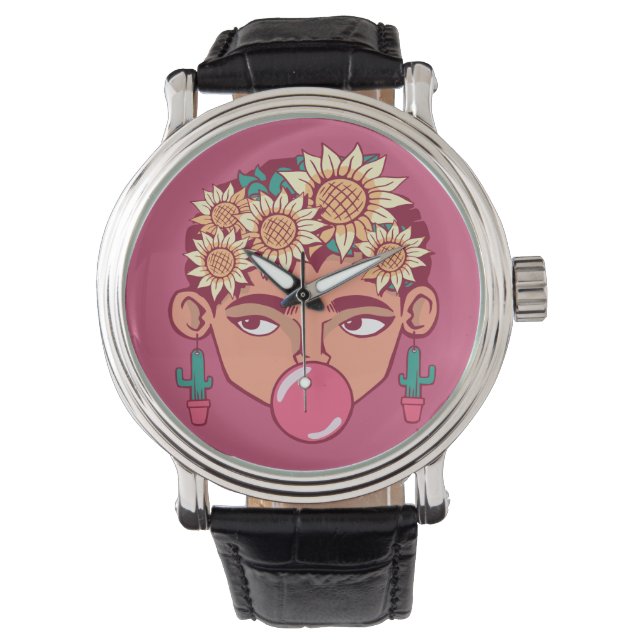 Frida Kahlo Cartoon Armbanduhr (Vorderseite)