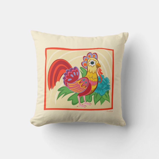 Frida Kahlo Chicken Graphic Kissen (Vorderseite)