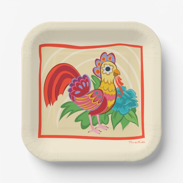 Frida Kahlo Chicken Graphic Pappteller (Vorderseite)