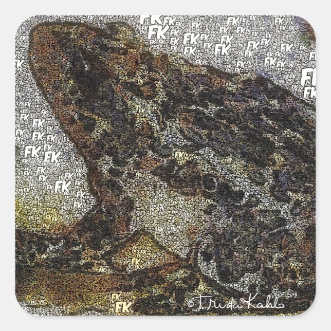 Frida Kahlo FK-Style Frog Painting Quadratischer Aufkleber (Vorderseite)