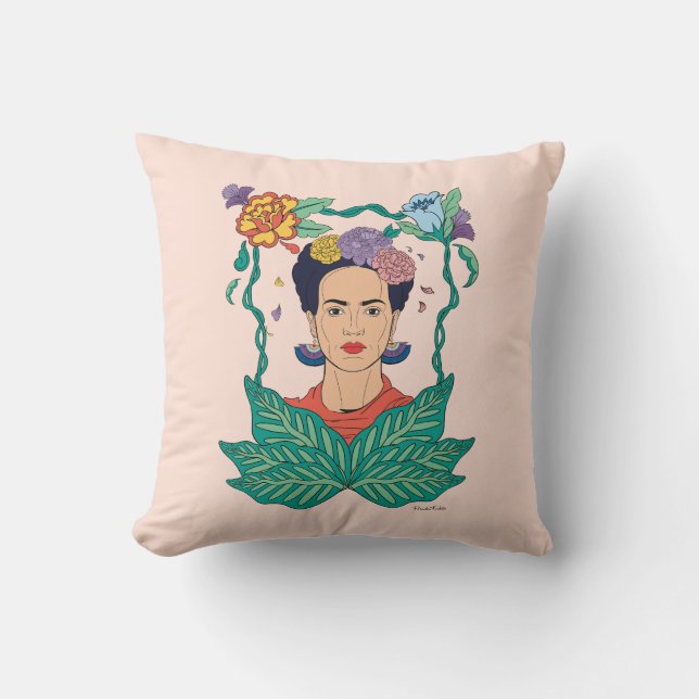 Frida Kahlo Floral Frame Graphic Kissen (Vorderseite)