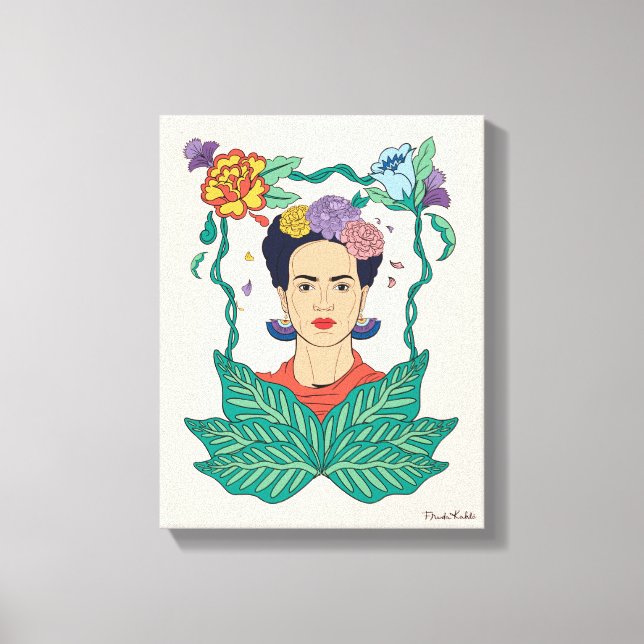 Frida Kahlo Floral Frame Graphic Leinwanddruck (Vorderseite)