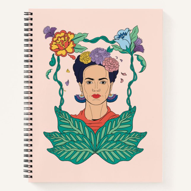 Frida Kahlo Floral Frame Graphic Notizbuch (Vorderseite)