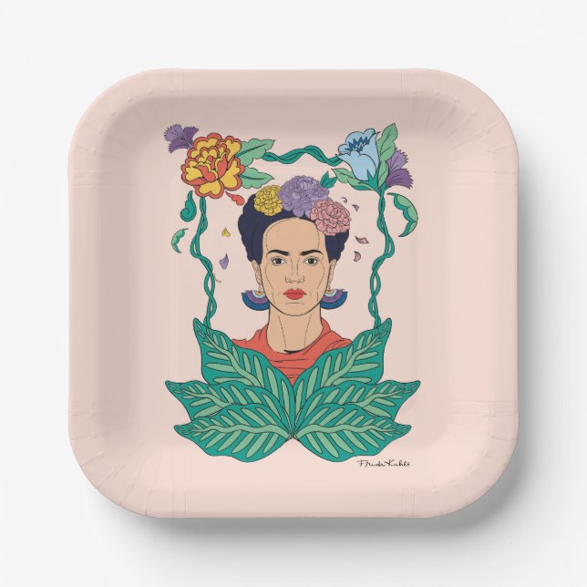Frida Kahlo Floral Frame Graphic Pappteller (Vorderseite)