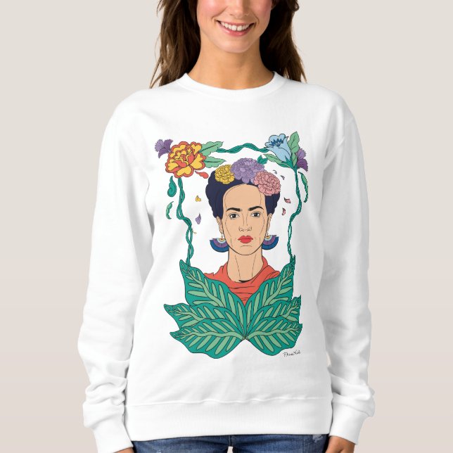 Frida Kahlo Floral Frame Graphic Sweatshirt (Vorderseite)