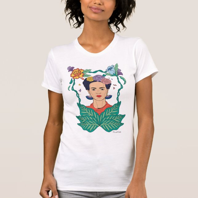 Frida Kahlo Floral Frame Graphic T-Shirt (Vorderseite)