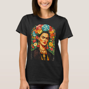 Frida Kahlo Florales Farbportrait T-Shirt