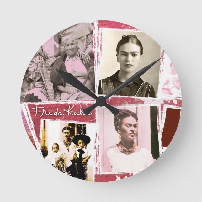 Frida Kahlo Foto Montage Runde Wanduhr (Vorderseite)