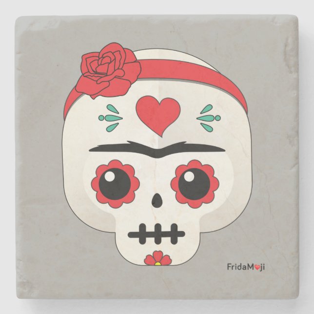 Frida Kahlo | FridaMoji - Zuckerschädel Steinuntersetzer (Vorderseite)
