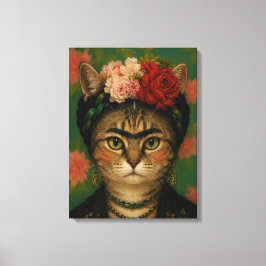 Frida Kahlo Katzenporträt Florale Kunst Druck Leinwanddruck