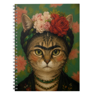Frida Kahlo Katzenporträt Florale Kunst Druck  Notizblock