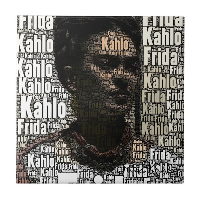 Frida Kahlo Lettering Portrait Fliese (Vorderseite)