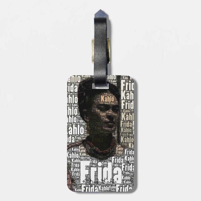 Frida Kahlo Lettering Portrait Gepäckanhänger (Rückseite vertikal)