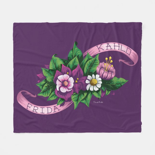 Frida Kahlo | lila Blumenblumenstrauß Fleecedecke (Vorderseite (Horizontal))