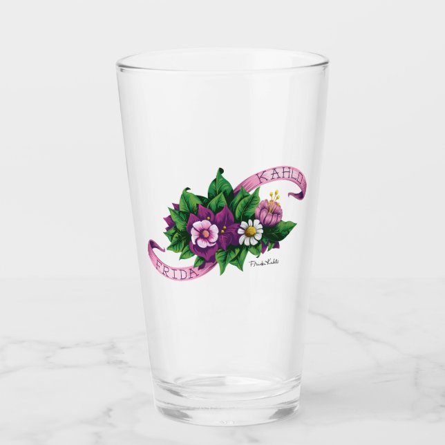 Frida Kahlo | lila Blumenblumenstrauß Glas (Vorderseite)