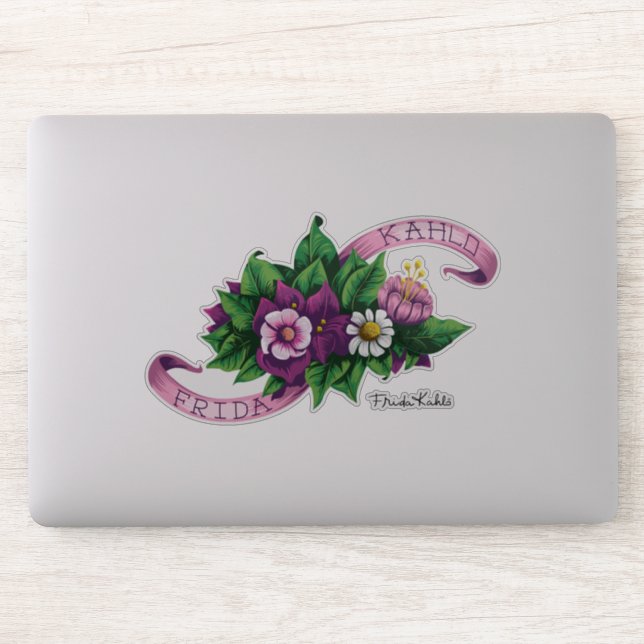 Frida Kahlo | Lila Blumenstrauß Aufkleber (Computer)