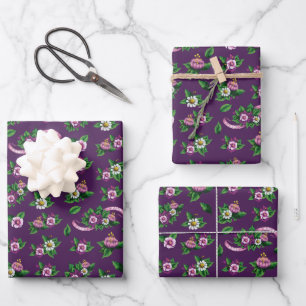 Frida Kahlo Lila Blumenstrauß-Muster Geschenkpapier Set