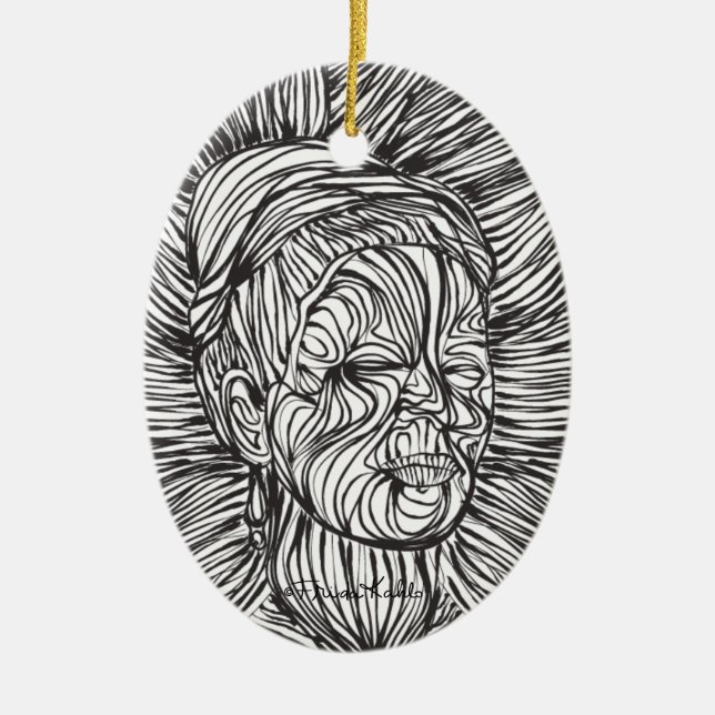 Frida Kahlo Lines Portrait Keramikornament (Vorne)