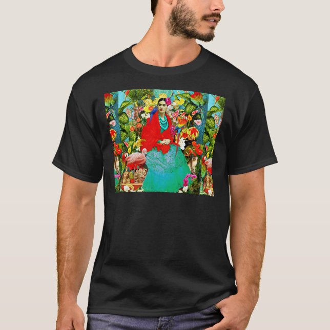Frida Kahlo mit mexikanischen Tieren, Pflanze, Vög T-Shirt (Vorderseite)