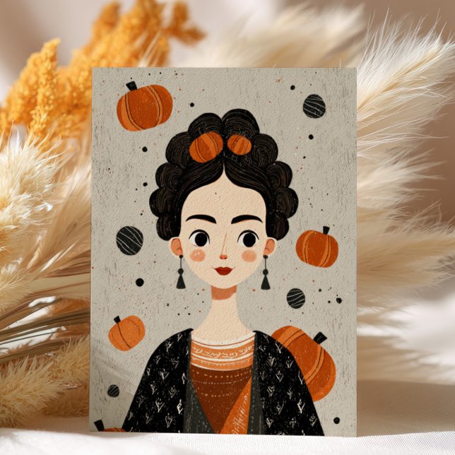 Frida Kahlo mit Pumpkins Spooky Niedlich Halloween Postkarte (Von Creator hochgeladen)