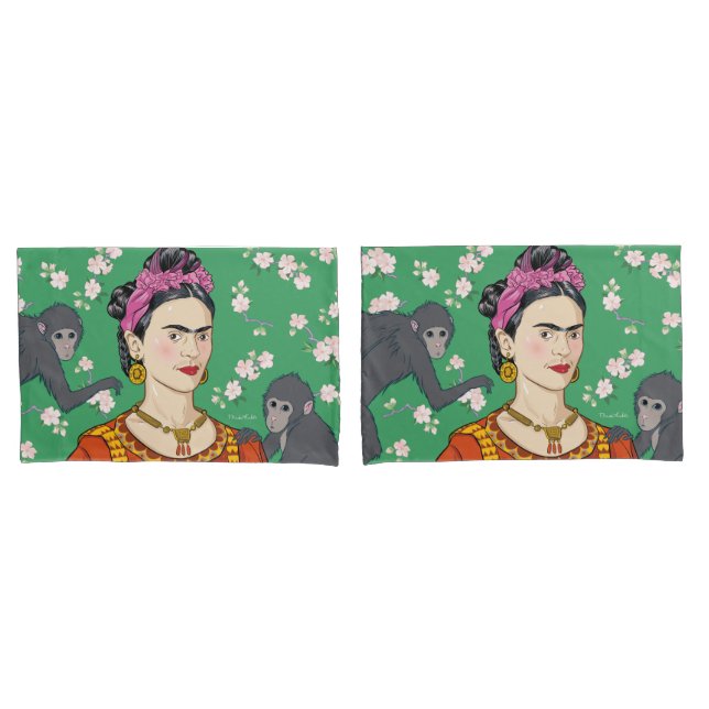 Frida Kahlo Monkey Graphic Kissenbezug (Vorderseite-Set)