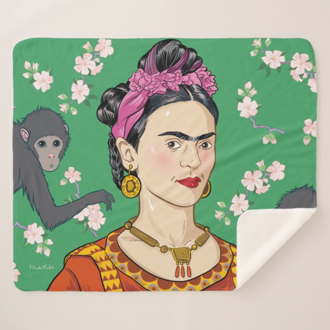 Frida Kahlo Monkey Graphic Sherpadecke (Vorderseite (Horizontal))