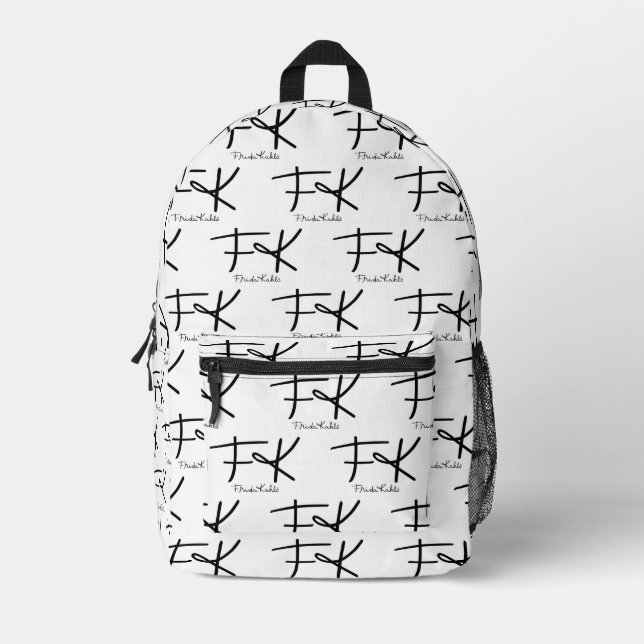 Frida Kahlo Monogram "FK" Signature Pattern Bedruckter Rucksack (Vorderseite)