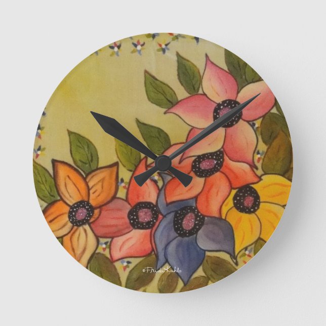 Frida Kahlo Painted Flores Runde Wanduhr (Vorderseite)
