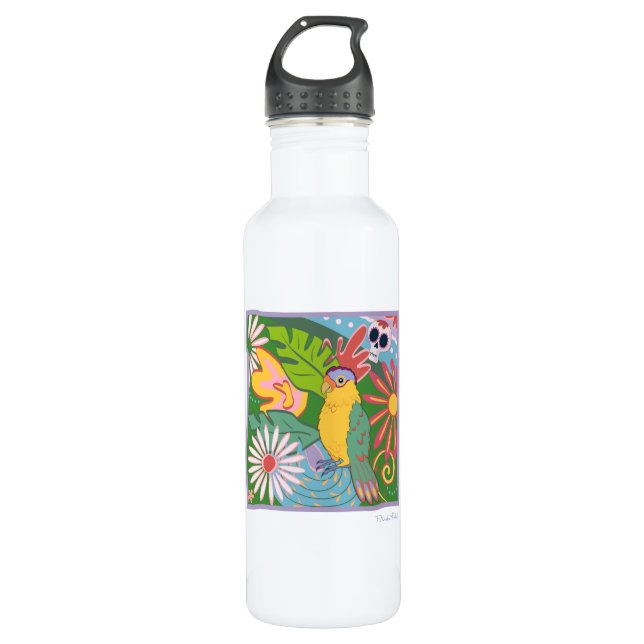 Frida Kahlo Parrot Graphic Edelstahlflasche (Vorderseite)