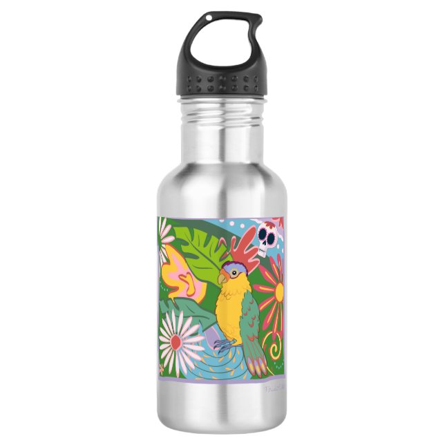 Frida Kahlo Parrot Graphic Edelstahlflasche (Vorderseite)