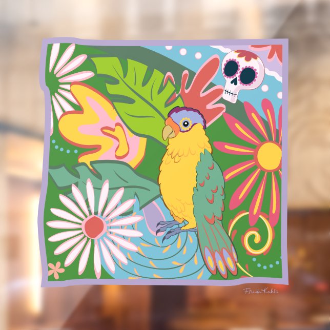 Frida Kahlo Parrot Graphic Fensteraufkleber (Blatt 2)