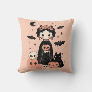 Frida Kahlo Pink Pasteloween Spooky Niedlich Hallo Kissen
