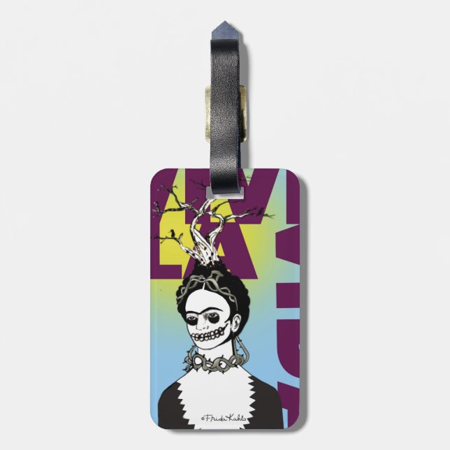 Frida Kahlo Pop Art Portrait Gepäckanhänger (Rückseite vertikal)