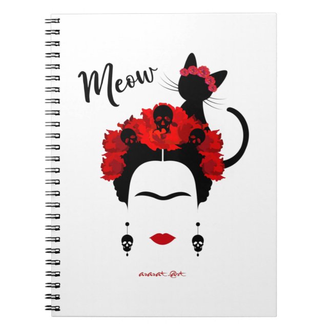 Frida Kahlo Portrait und niedliches Meow Mexican C Notizblock (Vorderseite)