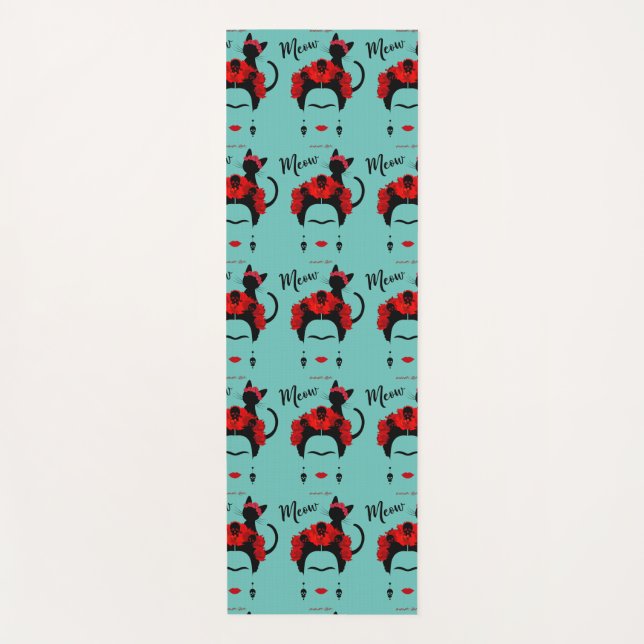 Frida Kahlo Portrait und niedliches Meow Mexican C Yogamatte (Vorderseite)