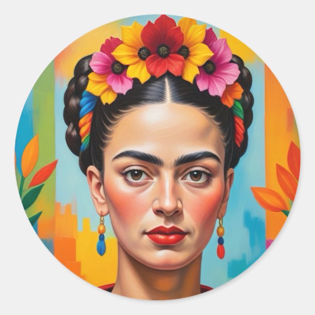 Frida Kahlo Print Runder Aufkleber (Vorderseite)