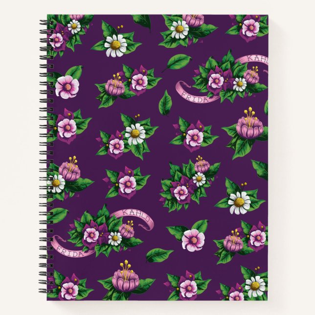 Frida Kahlo | Purlpe floral Bouquet Muster Notizbuch (Vorderseite)
