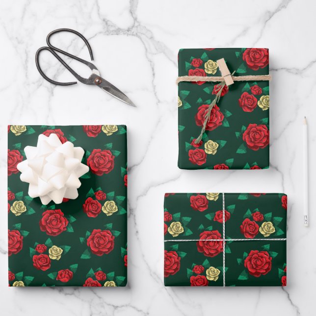 Frida Kahlo | Red and Gold Rose Pattern Geschenkpapier Set (Vorderseite)