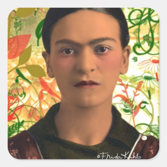 Frida Kahlo Reflejando Quadratischer Aufkleber (Vorderseite)